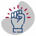 Edeso, Icono gris, azul y rojo con una mano empuñada, indicando eficacia