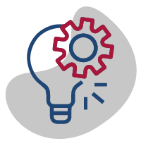 Edeso, Icono gris, azul y rojo que representa un bombillo, aprendizaje edeso