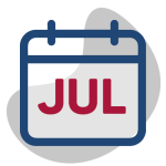 Edeso, Icono gris, azul y rojo que muestra en un calendario las actividades que realizará EDESO en el mes de julio