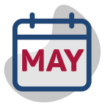 Edeso, Icono gris, azul y rojo que muestra en un calendario las actividades que realizará EDESO en el mes de mayo