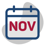 Edeso, Icono gris, azul y rojo que muestra en un calendario las actividades que realizará EDESO en el mes de noviembre