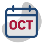 Edeso, Icono gris, azul y rojo que muestra en un calendario las actividades que realizará EDESO en el mes de octubre
