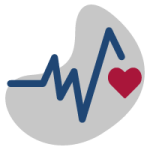 Edeso, Icono gris, azul y rojo que representa los latidos de un corazón y la salud