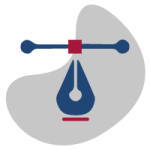 Edeso, Icono gris, azul y rojo que representa la pluna de un programa de diseño