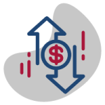 Edeso, Icono gris, azul y rojo que muestra un signo pesos en medio de una flecha que sube y otra que baja