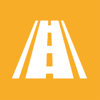 Edeso, icono amarillo con vías de carretera blancas, infraestructura para la movilidad