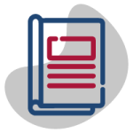 Edeso, Icono gris, azul y rojo que representa un libro de informe