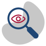 Edeso, Icono gris, azul y rojo que representa una lupa con un ojo