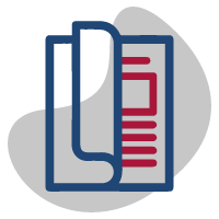 Edeso, Icono gris, azul y rojo que representa un libro pasando páginas