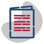 Edeso, Icono gris, azul y rojo que representa unas páginas de texto
