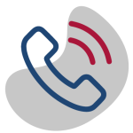 Edeso, Icono gris, azul y rojo que representa un teléfono