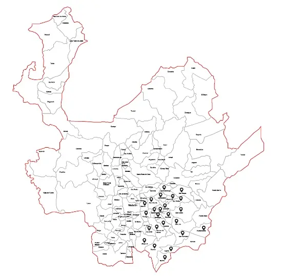 Edeso, mapa de ubicaciones de estufas eficientes en el oriente antioqueño